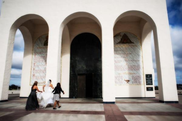 Walking inside the church with Melanie - making sure no one saw us including my groom! :)