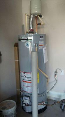 Natural gas hot water heater installation with expansion tank