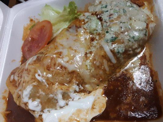 Smothered chicken burrito