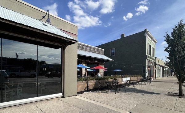 Front of restaurant with patio seating