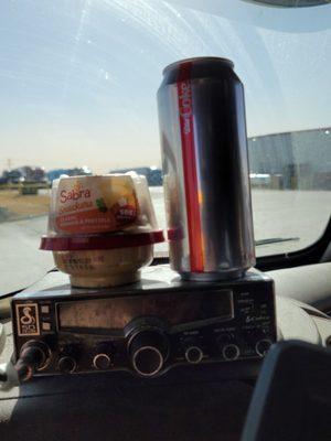 classic hummus and pretzels 4.5 oz size and a 16 oz can of diet Coke.