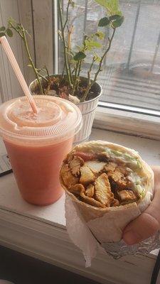 O-Smoothie and Buffalo Chicken Wrap (no carrots)