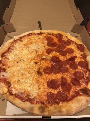 Large Pizza, half onion and half pepperoni