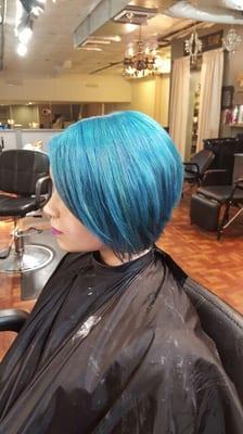 Awesome mermaid blue asymmetrical hair