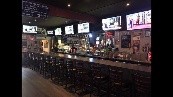 New counter tops, bar stools, wood floor, carpet and 11 HD TV's.  100 inch HD Projection TV, sound for the games!!