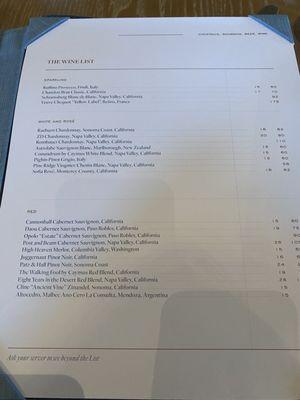 Menu as of May 2024