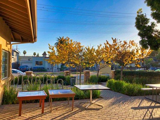 Outdoor lunch and tabling area at Southwest Community Center.