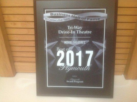 Thanks to all of our customers for making this honor possible. David Kinney, President Tri-Way Theatre, Inc..