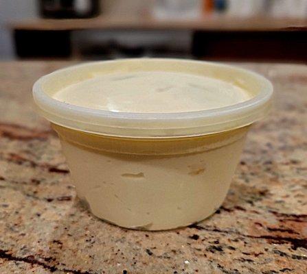 Their tiramisu is packaged in a pint-sized soup container.