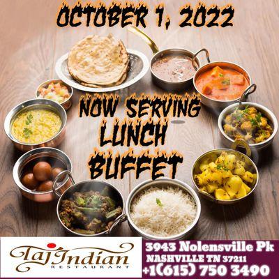 Hello Nashville !!! OUR LUNCH BUFFET IS BACK!! 
 Come and enjoy our delicious Indian cuisine  starting on October 1st at 11am-2:30 PM