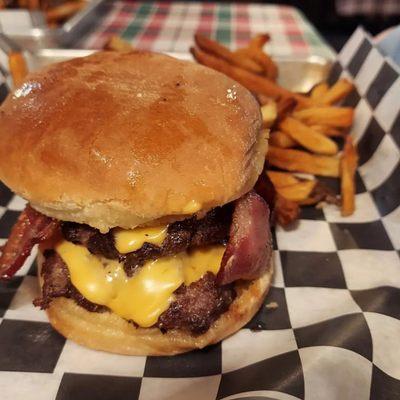 Double Bacon Cheeseburger and fries