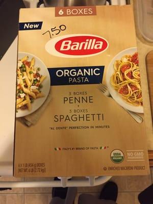 6 boxes of organic pasta for $7.50