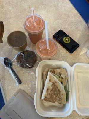 Greek Pita Combo Strawberry Citrus Smoothie Matcha Dark Chocolate Cherry's Delight Smoothie