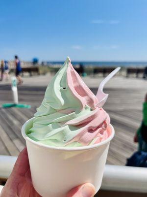 Strawberry pistachio swirl soft serve