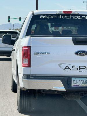 Aspen Technologies (ROC #244588) truck on Friday, March 29, 2024 at 2:02pm on 91st Ave & Camelback in Phx - public nuisance.