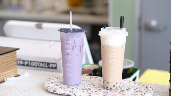 Taro milk tea and Oreo Cheese milk tea