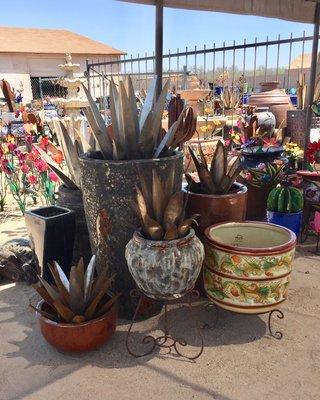 Stoneware Glazed Pottery-Talavera- Metal Agaves and Flowers