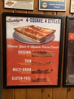 Four pizza crust options - Original, Thin, Multi-Grain and Gluten-Free