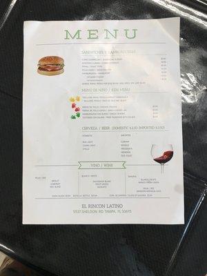 Menu back