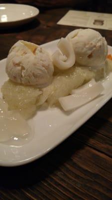 Sticky rice with coconut ice cream