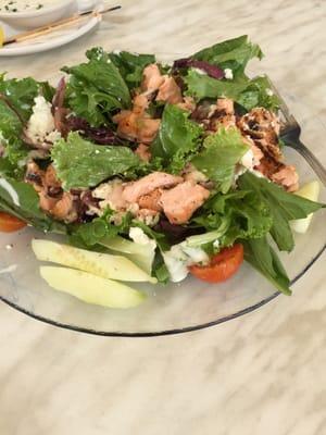 Greek salad with salmon