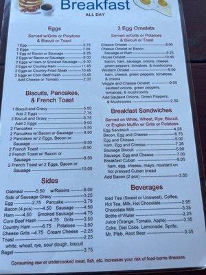 Breakfast all day menu