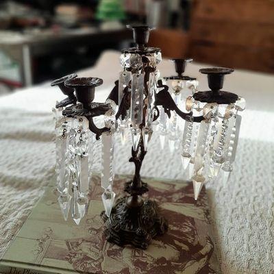 Lovely ornate Victorian candelabra.   Together with some replacement antique crystal drops. But WOW. I'm in love