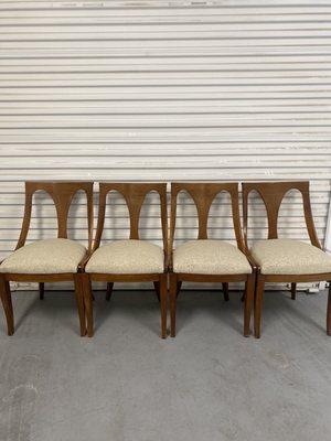 Chairs after being reupholstered.  The photo doesn't do justice, the new upholstery is beautiful!