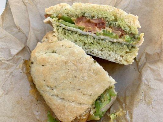 Turkey with pesto on focaccia bread