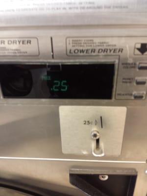 8 minute dryers... my 15 lb load needed to be dried twice. :( 2.25 total including the wash.