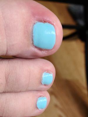 My toes aren't completely painted the sides are left bare when nail is clearly visible.