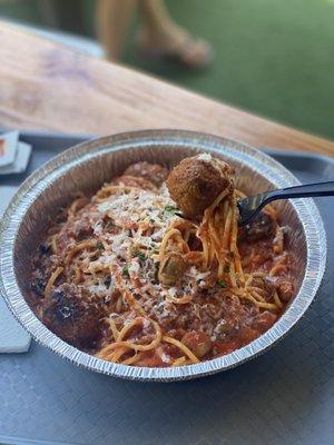 Build your own: spaghetti with meatballs and mushrooms