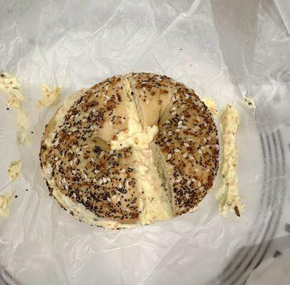 Everything Bagel with veggie cream cheese