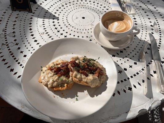 Biscuits and gravy and a nice latte