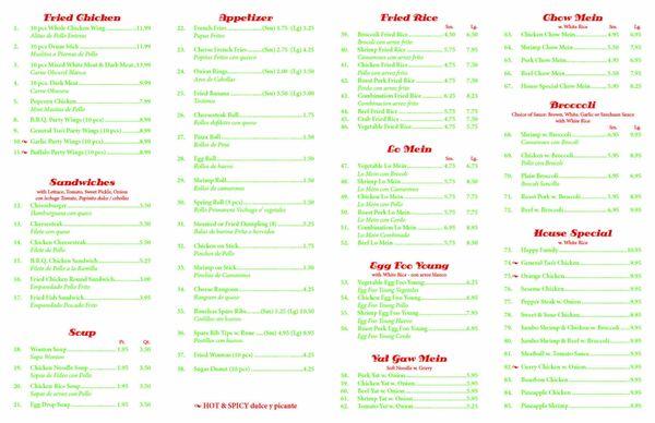 Back page of menu