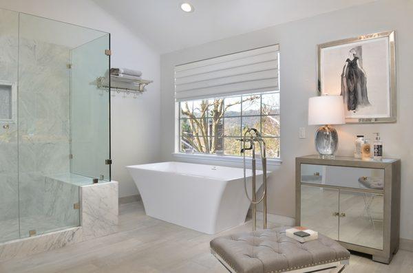 NARI Award-winning bathroom! A roman tub was removed and replaced with a freestanding tub to make it more current and open up the space!