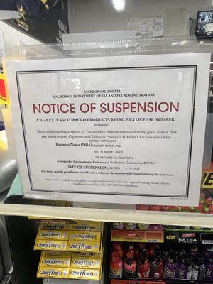 They got their Cigarette & Tobacco product retailer license suspended.