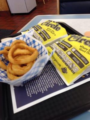 2 cheeseburger combo with onion rings.