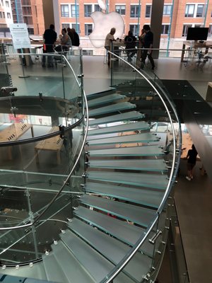 The Apple Store staircase is the center feature of the three story establishment.