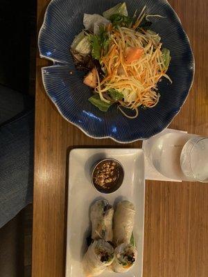 Papaya salad and fresh rolls