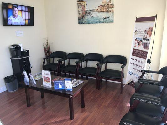 Front Office waiting room with complementary coffee or bottled water for you to enjoy during your visit with us!