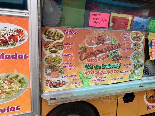 Food Truck menu