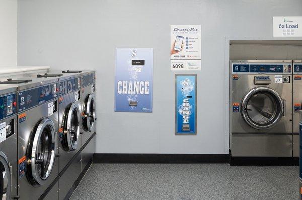 Change machines are available to reliably break your bills.