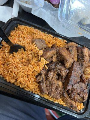 Beef suya A Plate of Jollof Rice