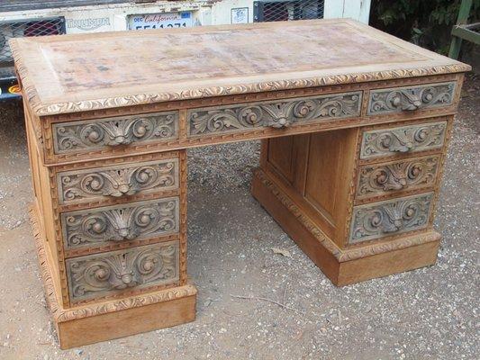 Heavily carved Oak Desk.