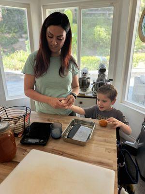 My son gets to cook with a trained chef who worked in Michelin star restaurants