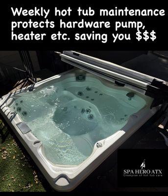 A Sundance hot tub after a recent Spa Hero ATX weekly maintenance visit.