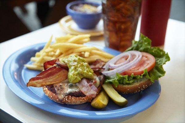 Burger with bacon and avocado