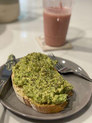 Avocado Toast and Strawberry Banana Smoothie