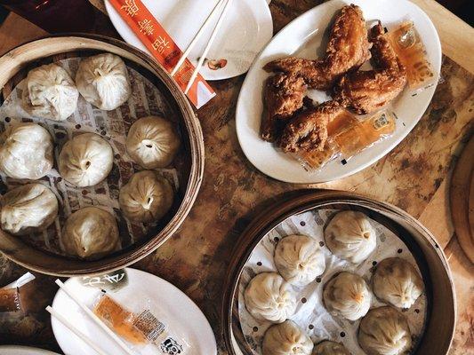 Both types of soup dumplings & some Chinese fried chicken